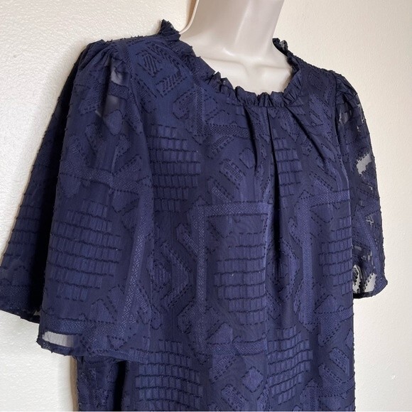 Jade Melody Tam Embroidered Swiss Dot Flutter Sleeve Navy Dress Women Large - Picture 2 of 12